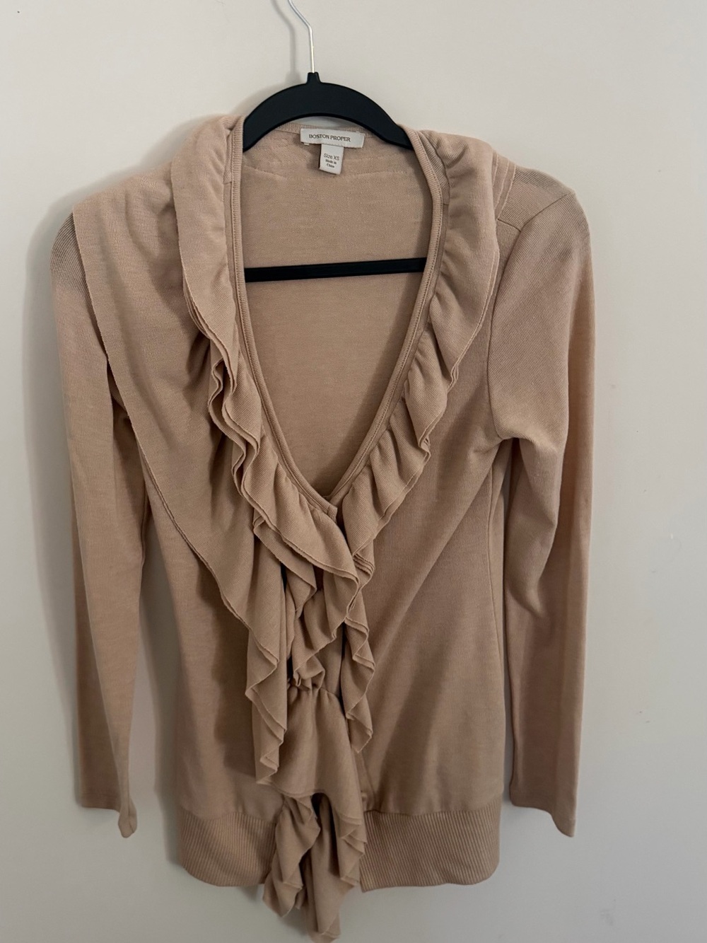 Boston Proper Blush Ruffle-Front Cardigan
